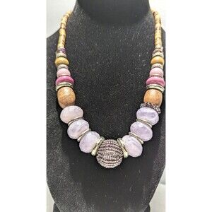 Boho Bold Shades of Lavender Brown Beaded Necklace